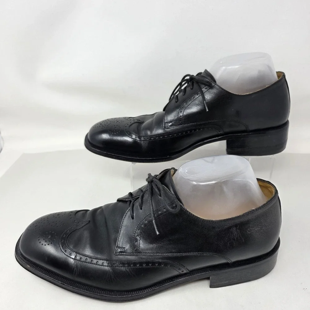 Rockport Wingtip Oxford Mens 9 W APM50131 Black Leather Dress Shoes Italy Good
